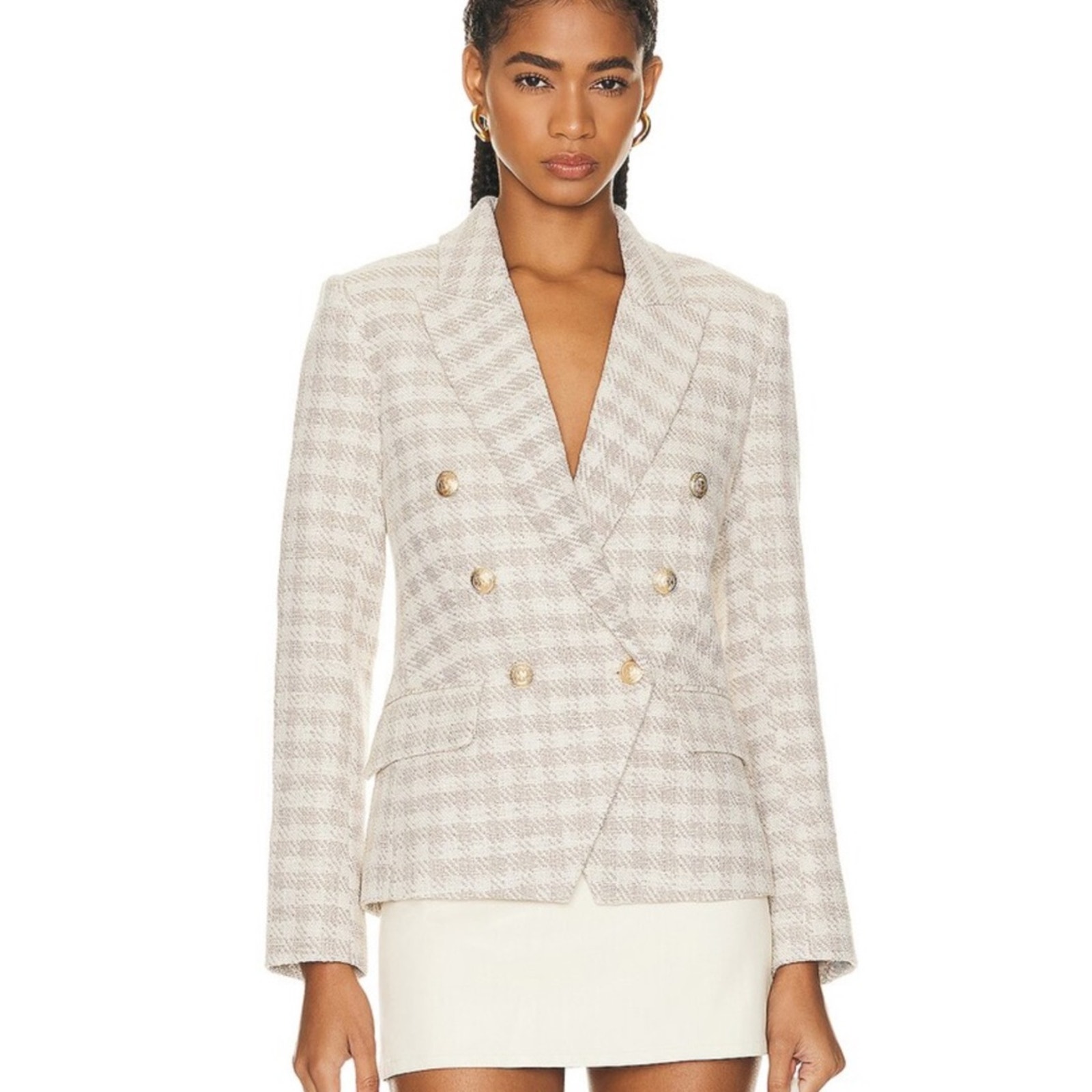 L'agence Kenzie Double Breasted Blazer Ecru Gold Sz 4 Metallic